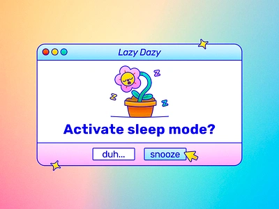 Lazy Dazy character design colorful computer cute design flat flower flower pot graphic design illustration illustrator interface pop up sleep mode sleeping technology texture tired vector website