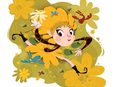 Fairy birds daisy fairy flowers green yellow