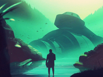 What is that thing? Color + animation animation art birds forest game gif illustration mechanical nature print robot water