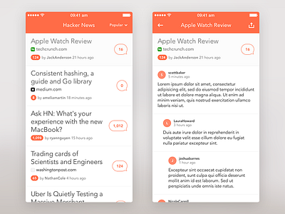 Hacker News iPhone App app comments freelance hacker news ios iphone list ui