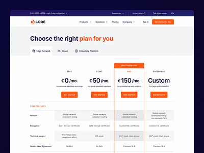 G-Core - Pricing cloud services pricing pricing plan saas design saas pricing saas website table ui web design website