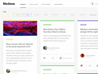 Medium Grid App Concept blog button card concept feed grid medium redesign tag tiles ui ux