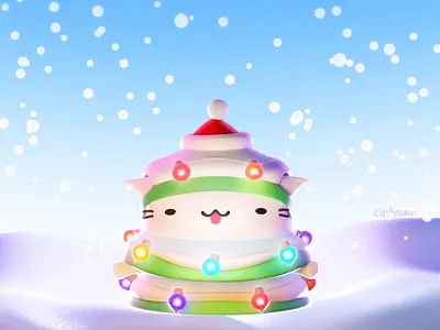 Christmas Lights 3d animated gif animation b3d blender cat christmas christmas lights christmas tree gif kawaii snow