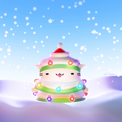 Christmas Lights 3d animated gif animation b3d blender cat christmas christmas lights christmas tree gif kawaii snow