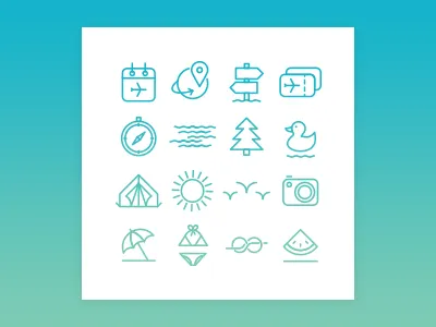 Summer Icon Set dimitrova duck ema icon iconography pictogram sea set stroke summer ui vector