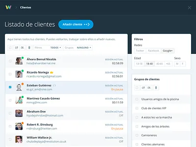 Wibee (web) – clients list admin administration avatar client profile sidebar timeline user wibee