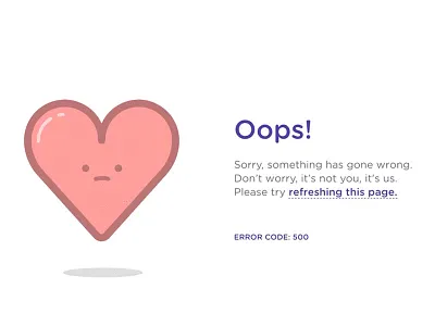 Oops! 500 500 page animation error fail heart illustration movement shadow svg transition