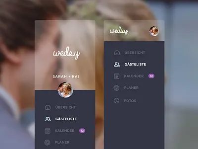 Translucent Navigation app dashboard navigation service sidebar ui webapp wedding wedsy