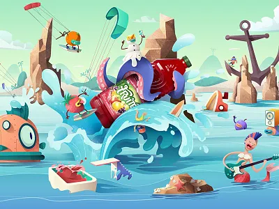 Fruite - Kite Surf - final blue character illustration illustrator kite ocean surf vector world