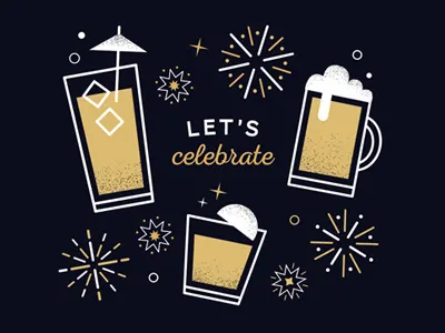 Let's celebrate alcohol beer cocktail firework holiday illustration new year night party texture vector