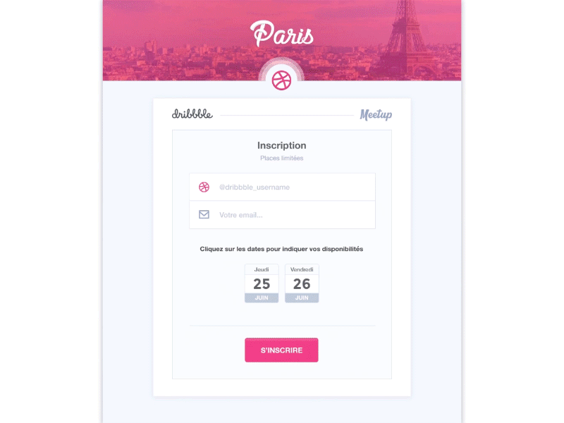 Paris dribbble Meetup animation dribbble form inscription meetup paris