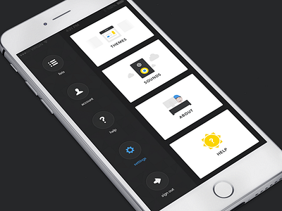 Taskswipe Settings blue character dark gray illustration task tasks themes white yellow