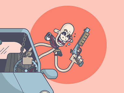What a lovely day! cars crazy desert driving gun illustration line art mad max nicholas hoult shotgun