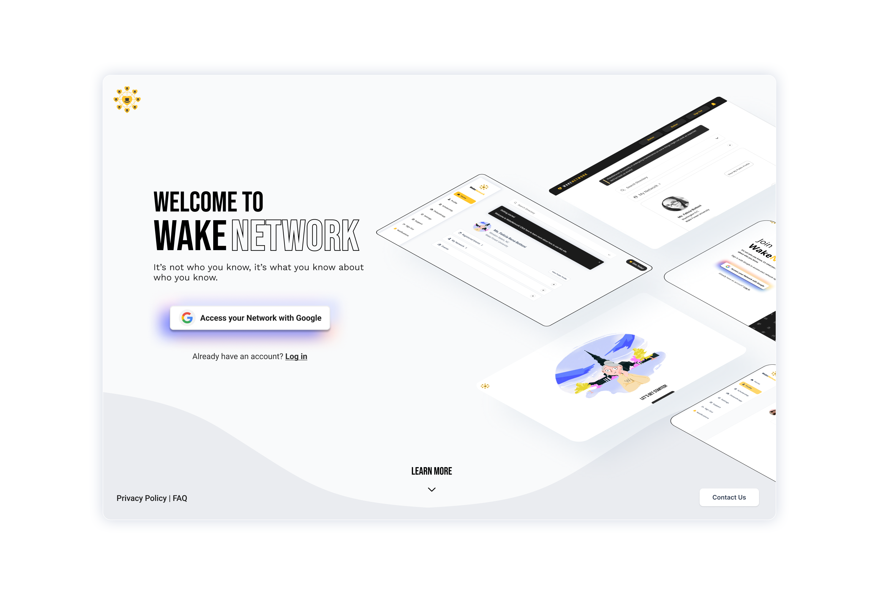 Landing Page app design branding design figma landing page login page product design ui ux wake network