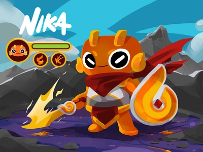 The Adventure of Nika - Game UI adventure character fantasy fire emblem game game ability game art game fantasy game skill game ui illustration knight magic mascot mmorpg salamander splash screen ui volcano warrior