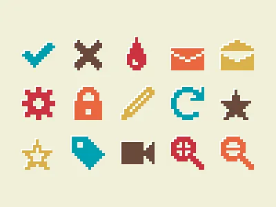 Pixelified (week 2): 15 Free icons 8bit font freebie icon pack icon set icons pixel icons pixelart pixelated pixels retro svg