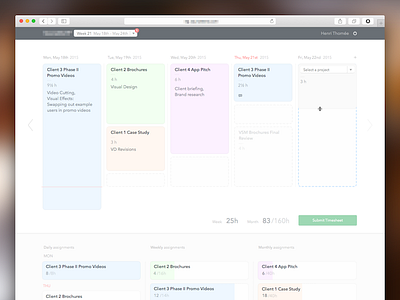 Timesheet app design drag drop flat header home illustration management page web website