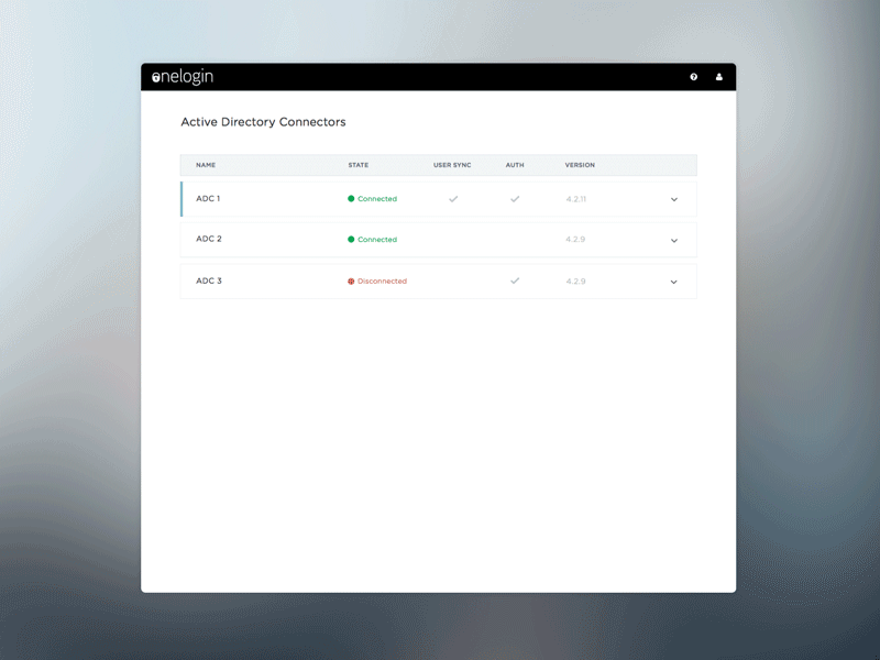 Active Directory Configuration animation collapse configuration connected disconnected expand list settings status toggle ui ux