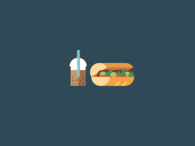 Banh Mi & Bubble Tea banh mi boba bubble bubble tea coffee flat food icon illustration sandwich tea vietnamese