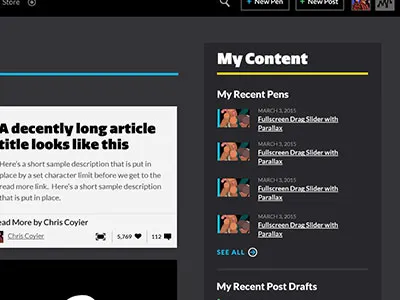 CodePen Homepage black codepen css pens posts