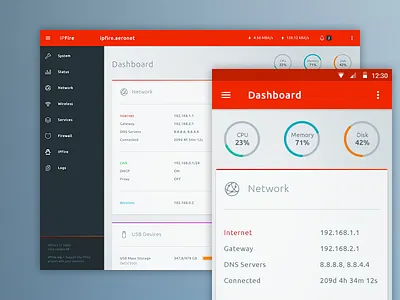 IPFire Redesign Concept admin interface android dashboard ipfire material design mobile responsive webdesign