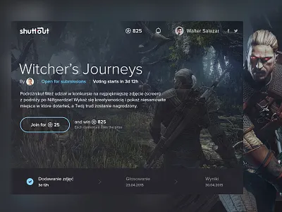 Contest page bell contest cta design landing notification profile progress ui ux web witcher