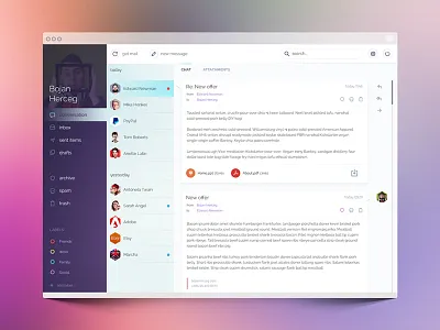 Mail Client concept app blue blurred client dashboard design mail purple software ui user web