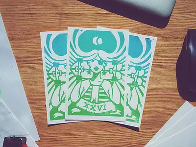 SkateGirl linocut postcards acrylic card cut girl handmade lineart linocut longboard postcard skateboard