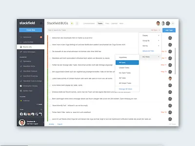 Stackfields task management (listview) clean flat list minimal project slack stackfield tasks todo ui ux web