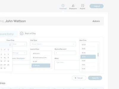 UI/UX Timesheet admin app clean flat material minimal timesheet ui