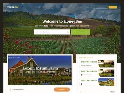 Honeybee Farmer Directory Landing Page agriculture clean community directory farmers honeybee landing search website