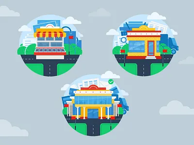 Illustrations of online stores 2d architecture buildings flat icons illustration online store vector