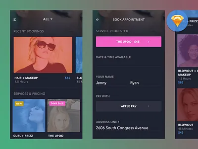 Fashion Booking App [Sketch File] booking clean dropdown fashion freebie sketch file hair ios makeup sketch file