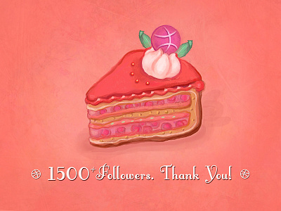 1500+ Followers Celebration Cake art design digital painting drawing dribbble hand drawn handmade icon illustration painting photoshop pink
