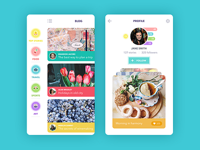 Blog App app application blog dashboard feed icons interface ios profile sidemenu ui ux