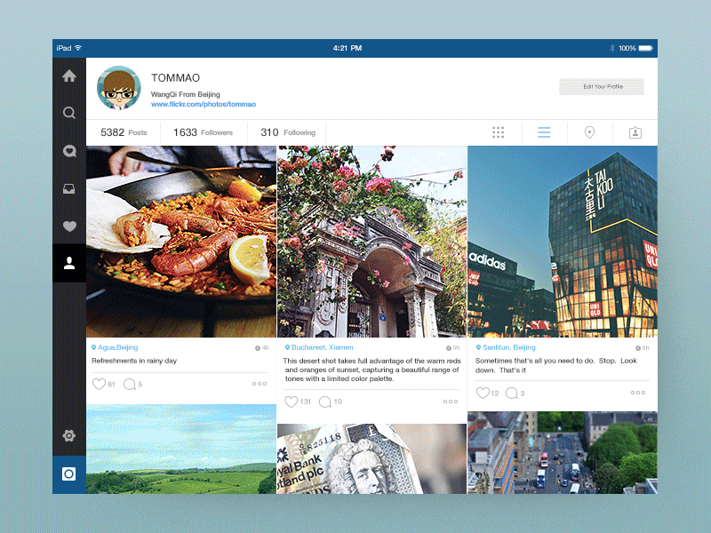Instagram Ipad flat flat design gif instagram ios ipad photo redesign timeline ui user experience user interface