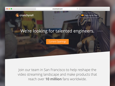 Crunchyroll Jobs Page anime button icons photo photos tabs type website