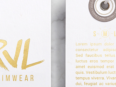 RVL - Swimwear Tag Comps custom design foil gold golden hand drawn layout logo summer swim tag