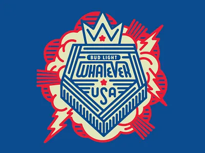 Whatever Badge apparel badge beer beverage bud light clouds cosmic crown illustration lightning monowidth vector