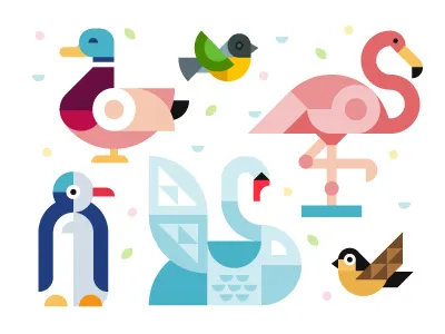 Villa belparc, graphic identity birds color duck flamingo flat fly geometric identity pinguin sparrow swan