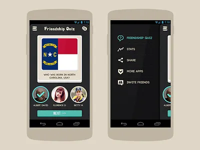 Friendship Quiz - Home & Sliding Menu answer friendship home menu question quiz sliding