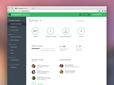 Evernote Business Account Summary account admin evernote summary tools web design