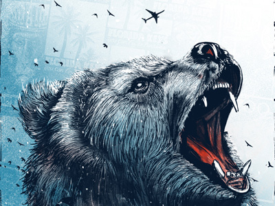 12 Monkeys Screenprint bear birds bruce willis graffiti illustration plane screenprint wheatpaste