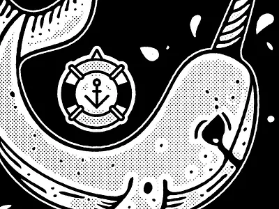 Narwhal anchor aquatic hand drawn illustration lifesaver narwhal sea vector whale