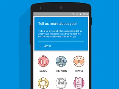 Interests android google hayley cattlin illustration interests log in material design selected sign up sketch ui unselected