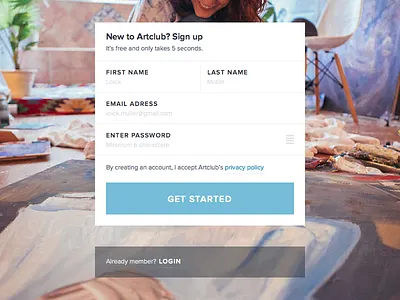 Artclub Sign up email form input login password sign up signup