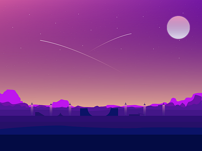Desert Sunset over the Park adobe glow golden illustration illustrator purple rebound shot skatepark stars sunset