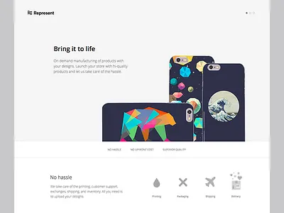 Represent Designer Stores landing page shop store web