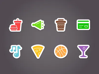 Hopover Status Icons coffee drinks eat food hangout hopover icons music pizza shopping sports stickers