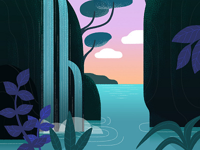 Waterfall background illustration island paradise photoshop plants sky sunrise water waterfall